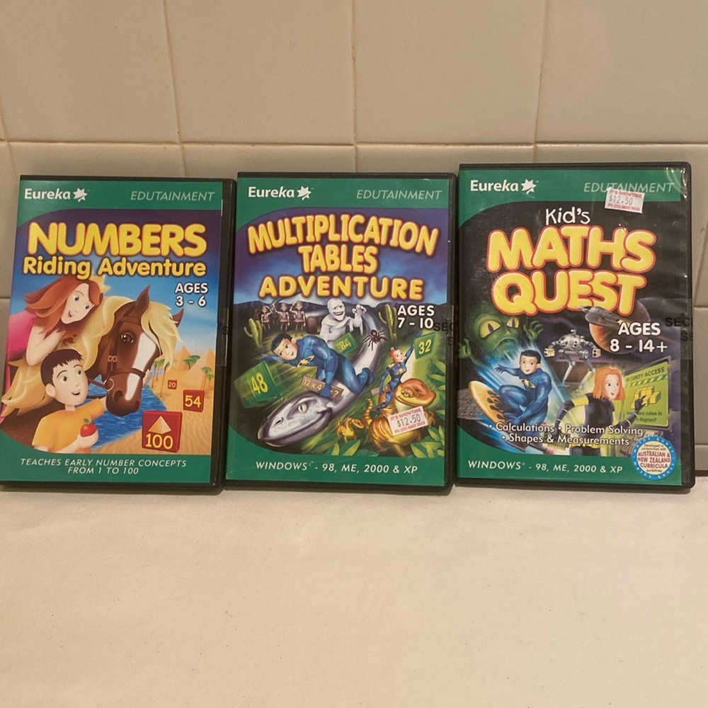 🩷3 Vintage EUREKA Kids Educational Math Pc Software Win 98 XP ME